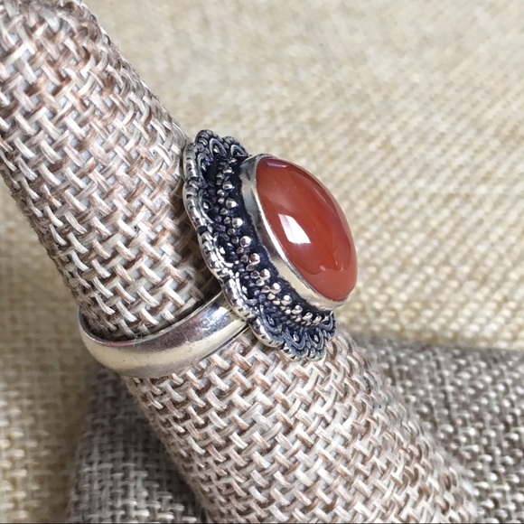New Red Carnelian Crystal Stone Silver Overlay Ring Size 6.5 - Picture 8 of 8